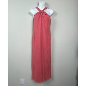 Sundry Midi Dress Sz 1 Peach Keyhole Knot‎ Side Slit Cotton Spandex Resortwear